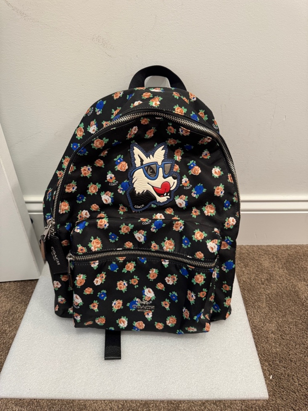 Coach Black Floral Backpack with Blue and Pink Accents - Picture 7 of 14